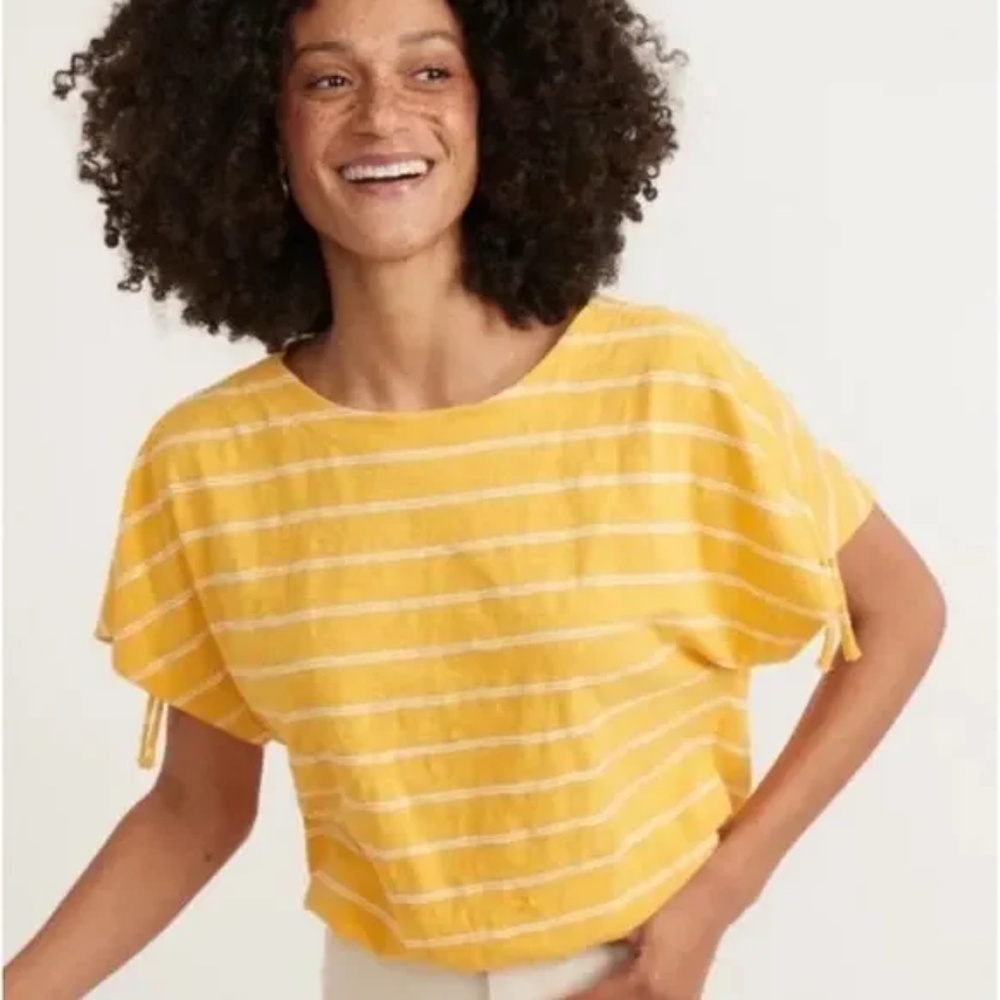 Marine Layer Blaine Yellow Stripe Cinch Tee